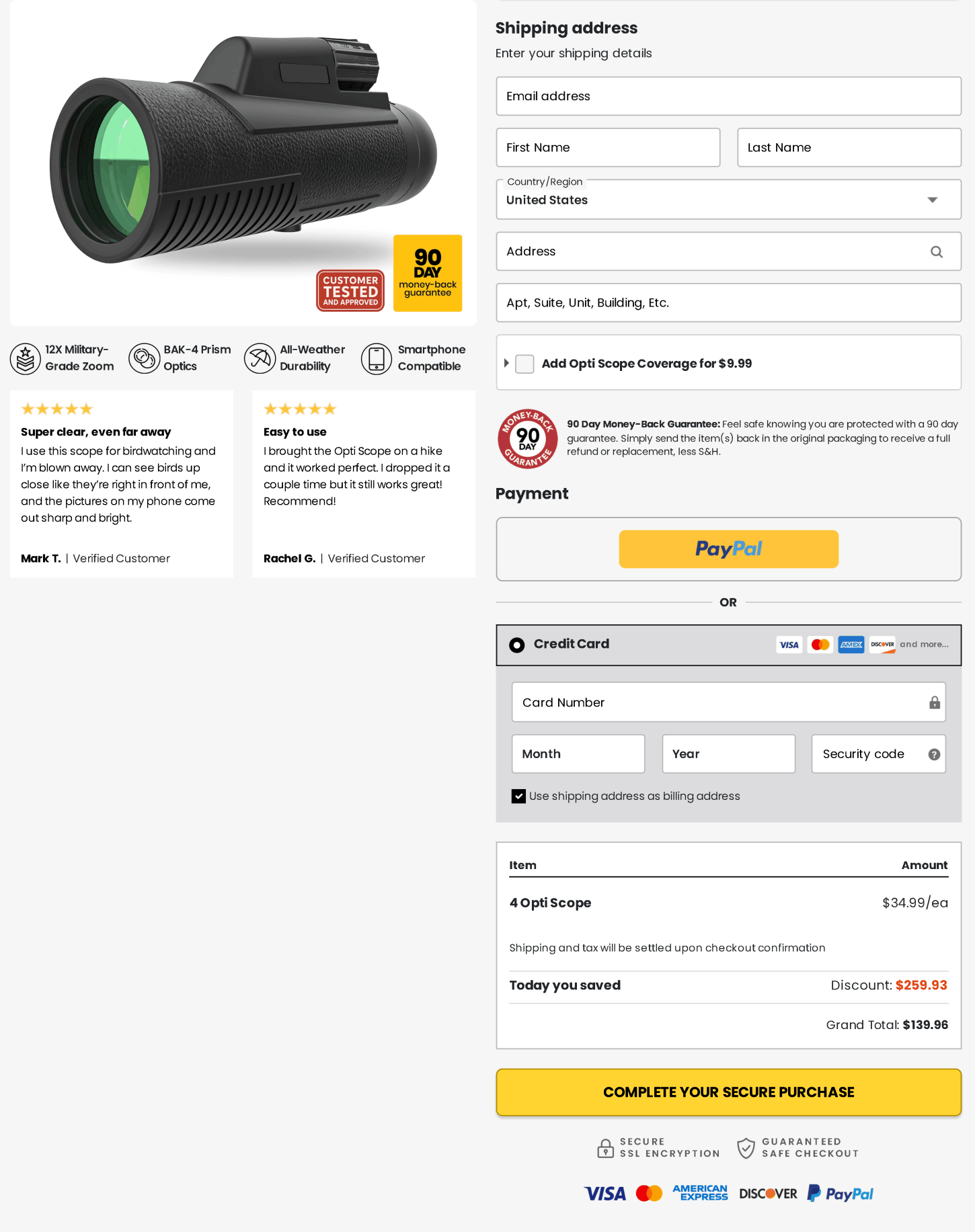 Opti Scope checkout page